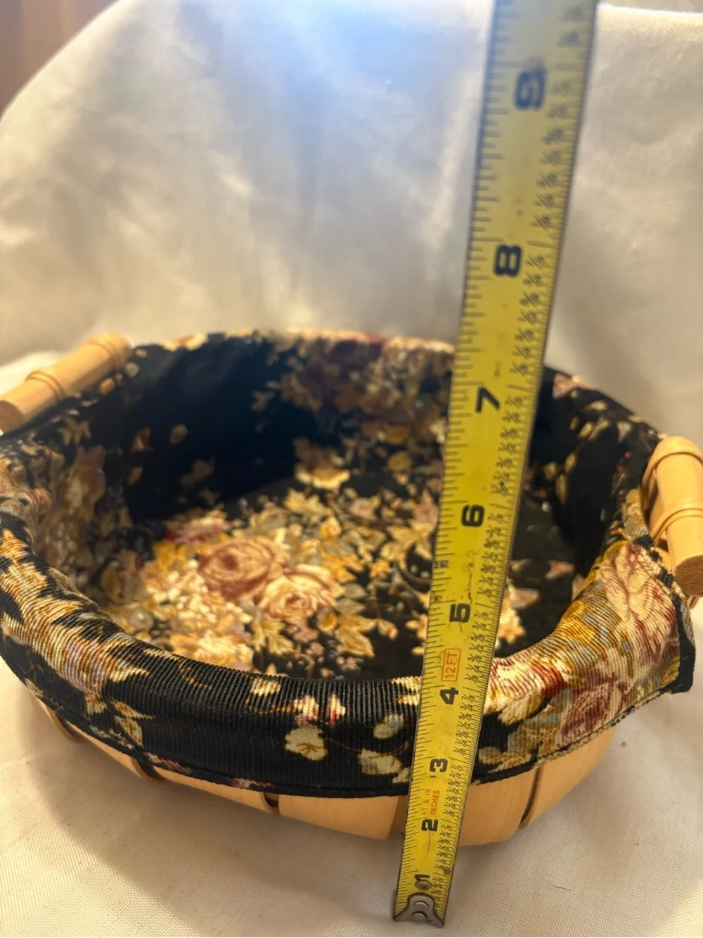 Vintage Tasket Renaissance floral tapestry line basket